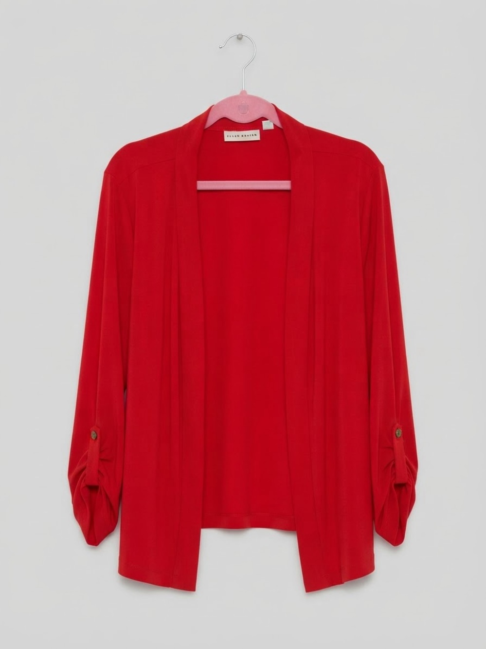 Susan Graver Red/Org Open-Front Women's Cardigan Liquid Knit 1X